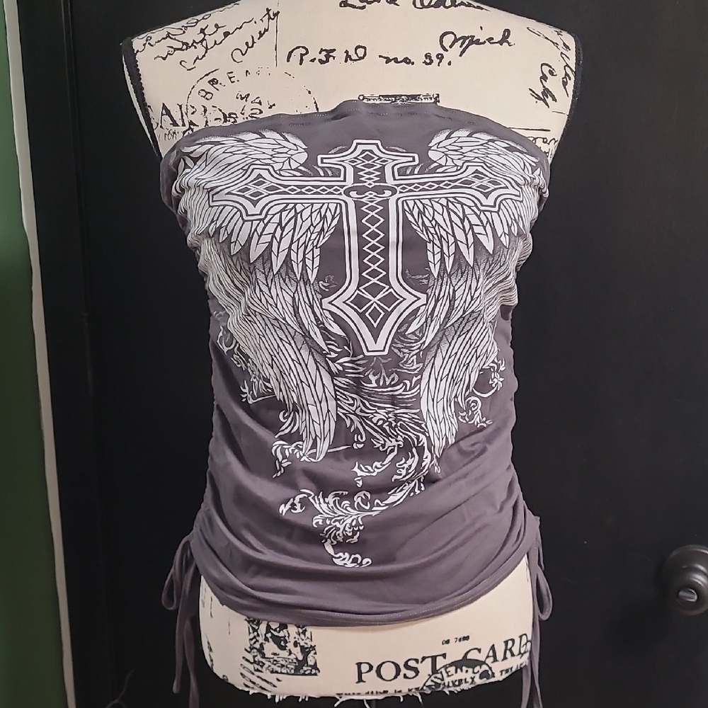 Gray Cross and Wings Strapless Camisole